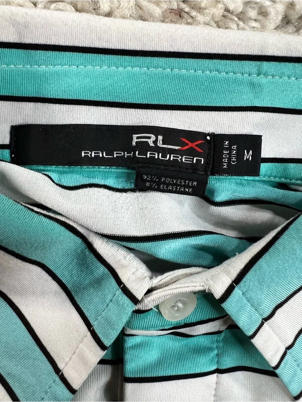 Ralph Lauren RLX Striped Teal and White Polo Shirt